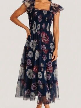 knee length dresses for ladies Baltic Born Womens Poppy Midi Dress | Blue + Off White main image 1